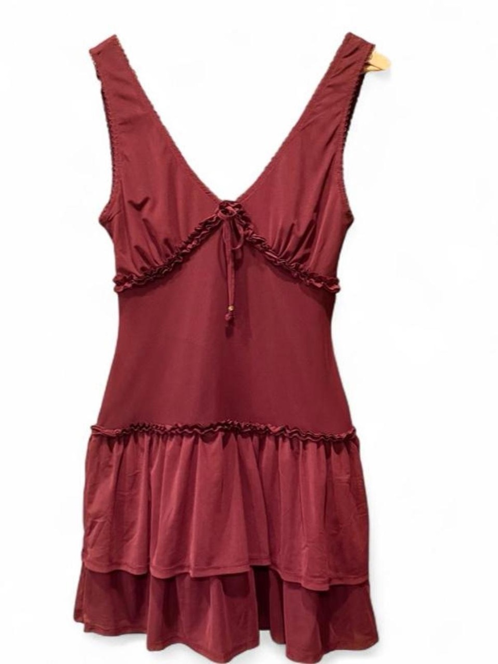 Women's Ruffle-Trim Mini Dress in Burgundy